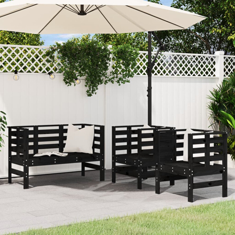 vidaXL 3 Piece Garden Lounge Set Black Solid Wood Pine