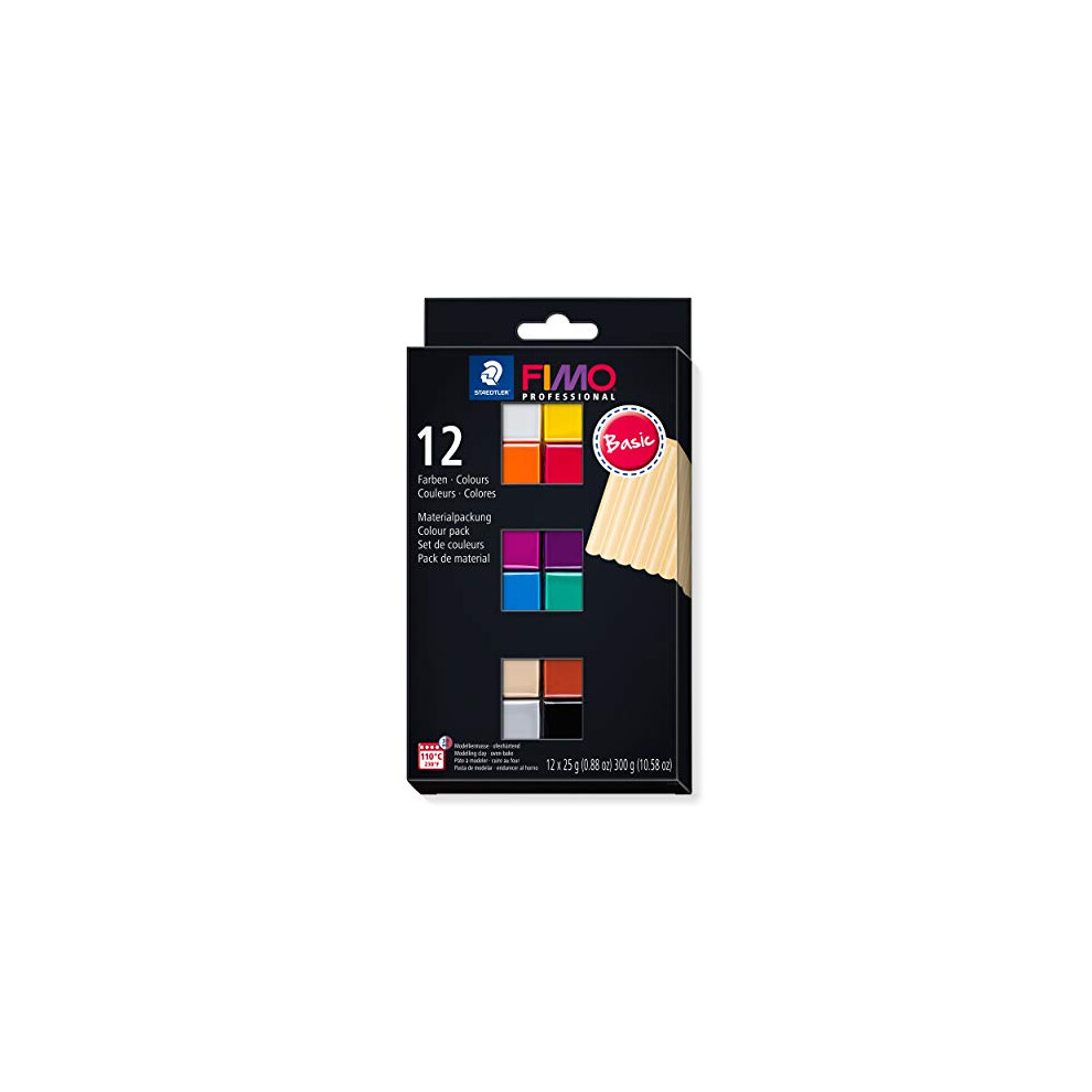 STAEDTLER 8043 C12-1 FIMO Professional Oven-Hardening Polymer Modelling Clay - Assorted Colours (Pack of 12 x 25g Blocks)