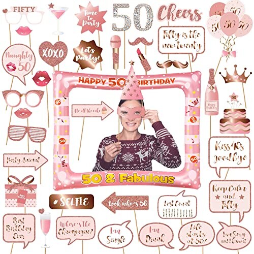 AIBAOABOA 50th Birthday Inflatable Selfie Frame and Photo Booth Props ...