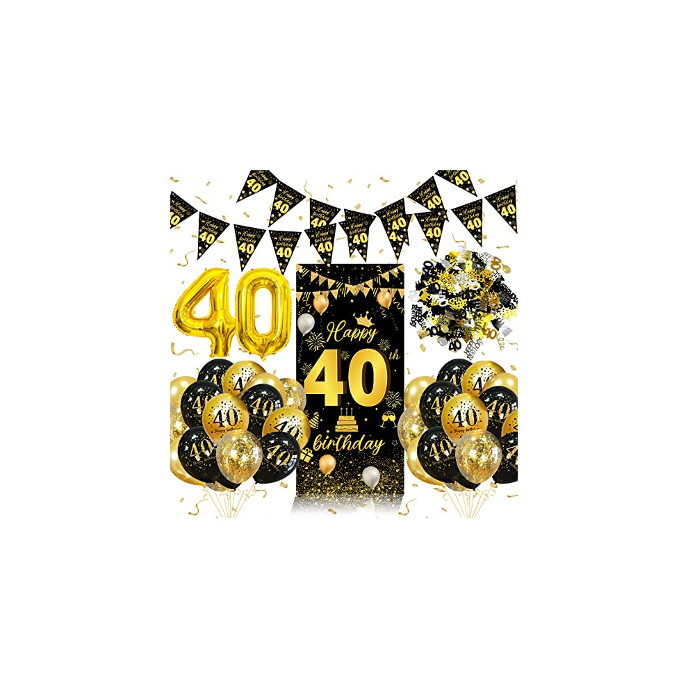 40th Birthday Decorations for Women, Black Gold 40th Birthday Decoration Men, 40th Birthday Banner, 40th Birthday Balloons, Birthday Decorations for