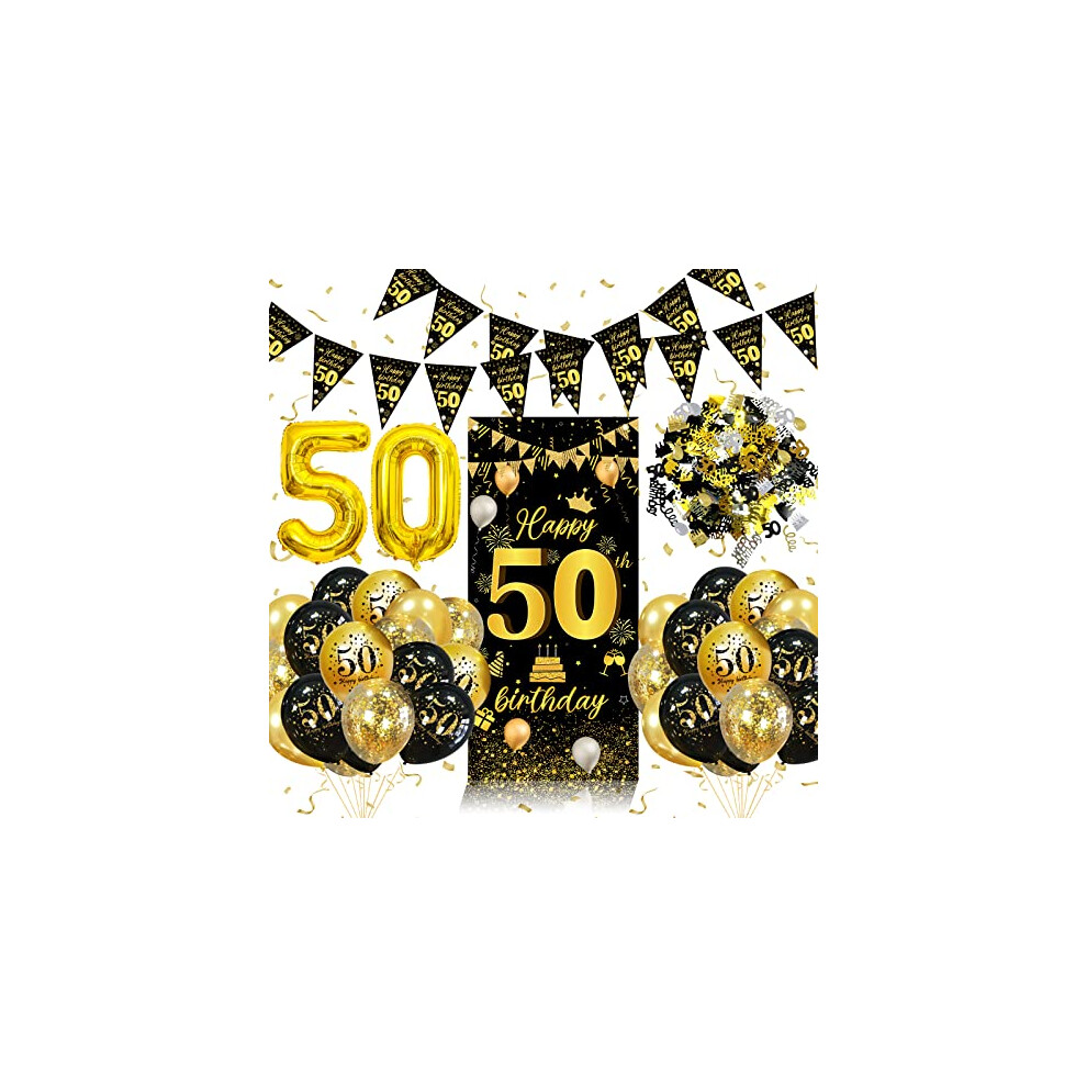 50th Birthday Decorations for Women, Black Gold 50th Birthday Decorations for Men, 50th Birthday Banner, 50th Birthday Balloons, Birthday Decorations