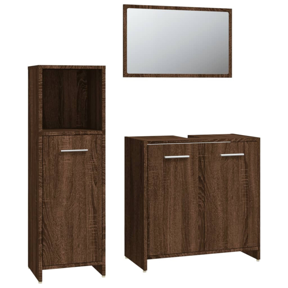 (brown oak) vidaXL Bathroom Furniture Set 3 Piece Engineered Wood Storage Multi Colours