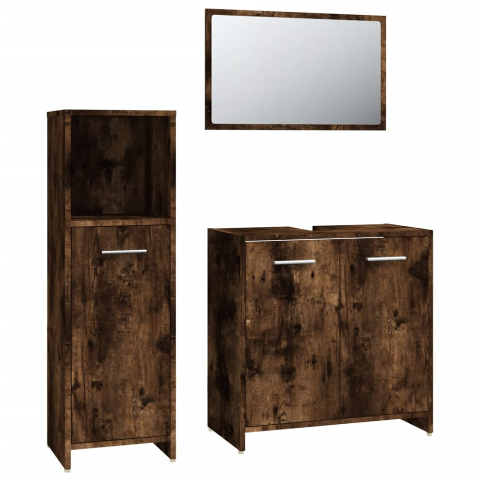 (smoked oak) vidaXL Bathroom Furniture Set 3 Piece Engineered Wood Storage Multi Colours