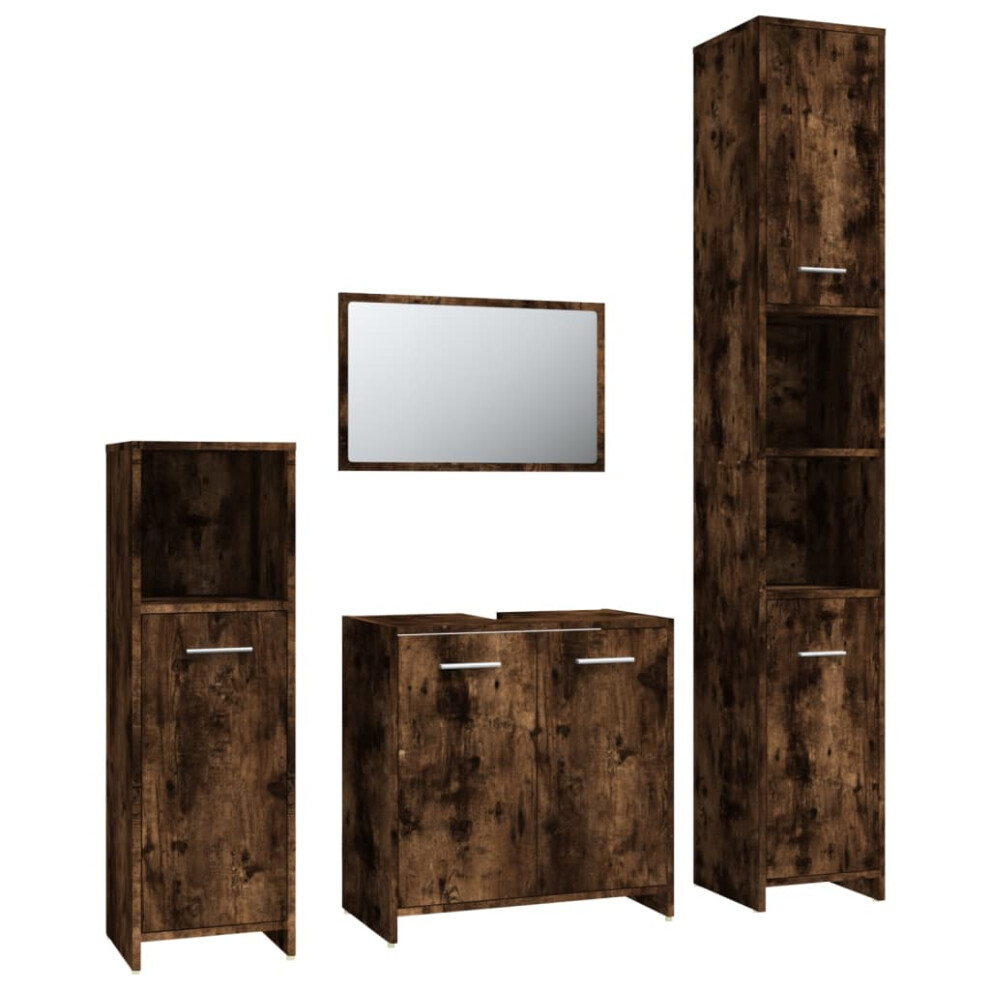 (smoked oak) vidaXL Bathroom Furniture Set 4 Piece Engineered Wood Storage Multi Colours