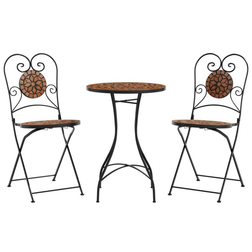 (terracotta) vidaXL Mosaic Bistro Set Outdoor Bar Set Table and Chair Iron and Ceramic