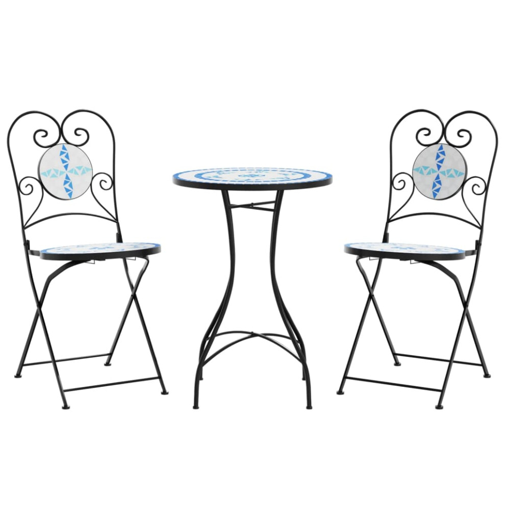 (blue and white) vidaXL Mosaic Bistro Set Outdoor Bar Set Table and Chair Iron and Ceramic