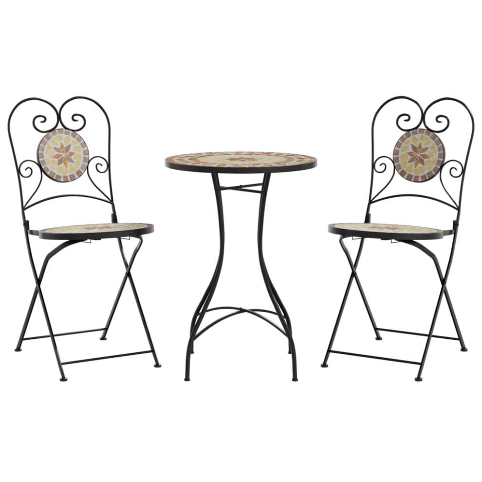 Vidaxl (Terracotta And White) Mosaic Bistro Set Outdoor Bar Set Table And Chair Iron And Ceramic