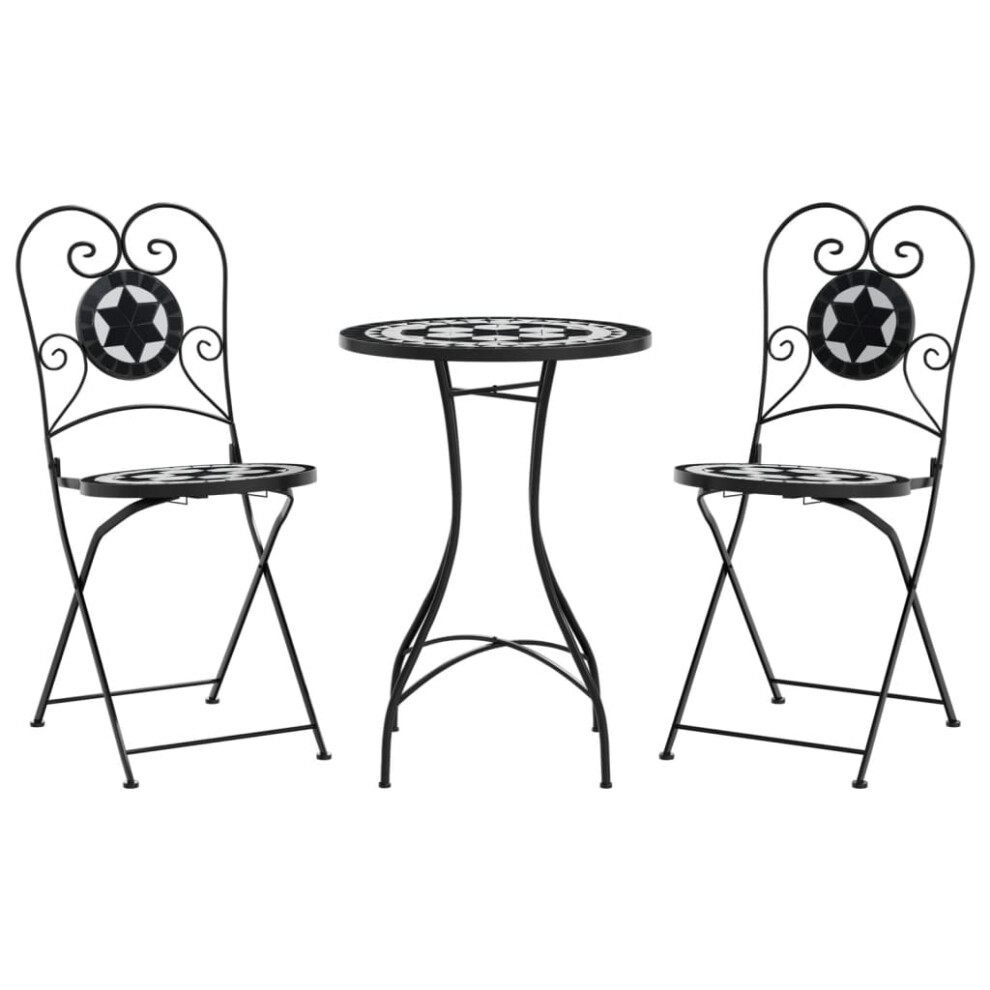 (black and white) vidaXL Mosaic Bistro Set Outdoor Bar Set Table and Chair Iron and Ceramic