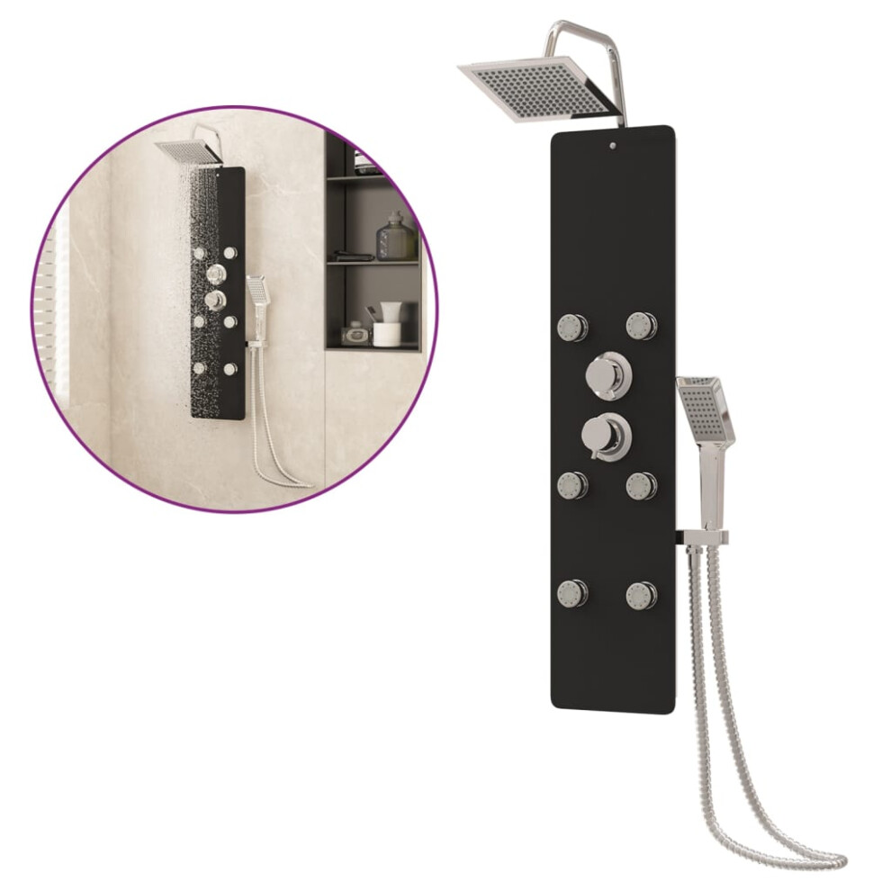 Vidaxl (Black) Shower Panel Unit Glass Home Rain Mixer Shower Bath Jet Black/White