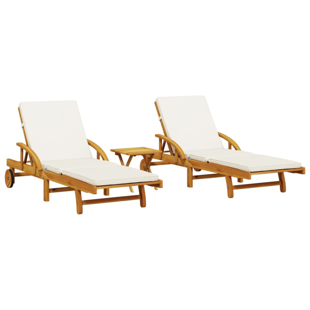 (cream, 2 pcs/with table) vidaXL Sun Loungers Outdoor Lounger Sun Bed Garden Day Bed Solid Wood Acacia