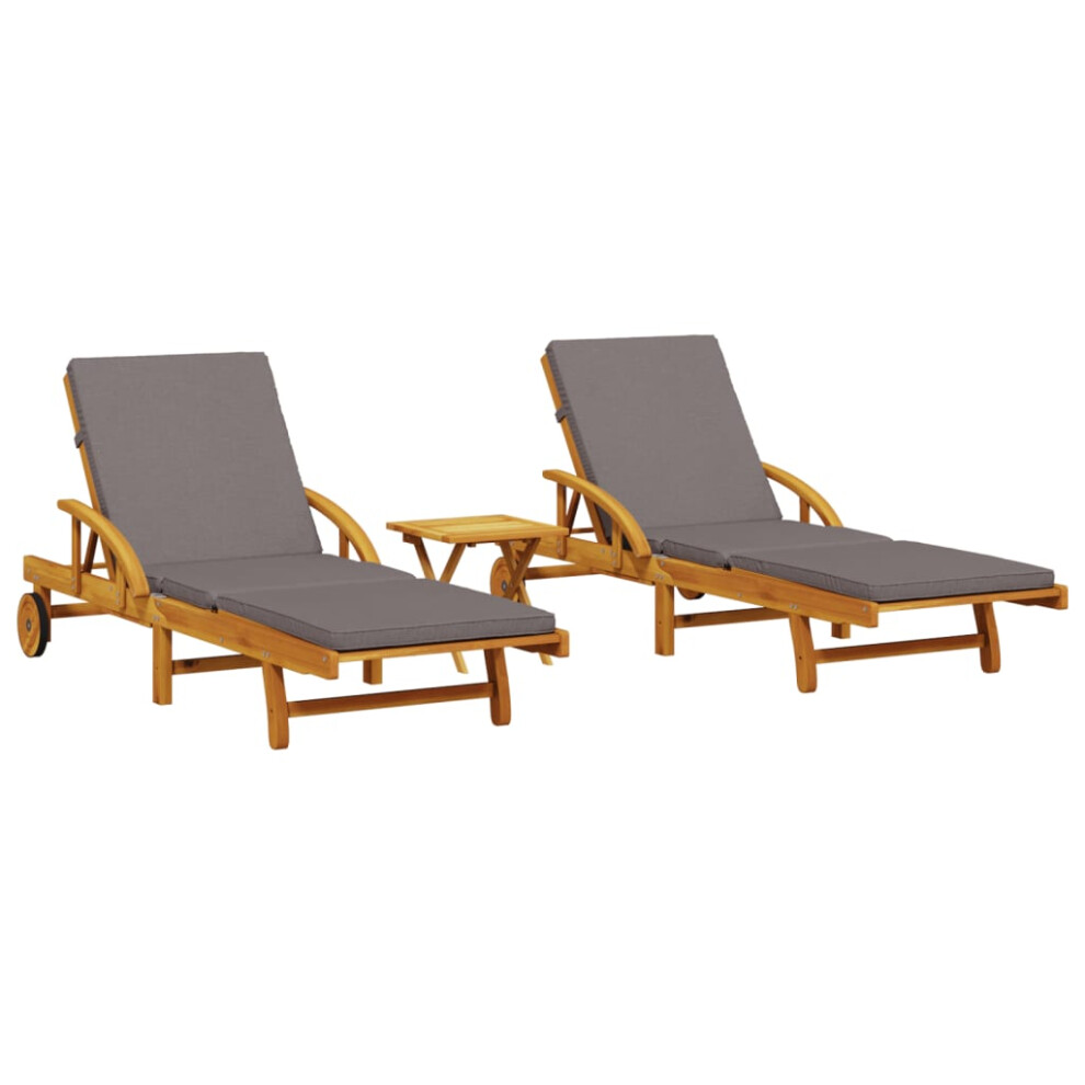 (dark grey, 2 pcs/with table) vidaXL Sun Loungers Outdoor Lounger Sun Bed Garden Day Bed Solid Wood Acacia