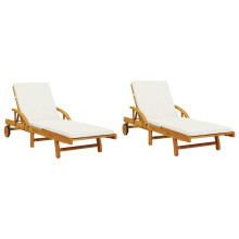 vidaXL Sonnenliegen 2 Stk. mit Auflagen 200x68x83 cm Massivholz Akazie