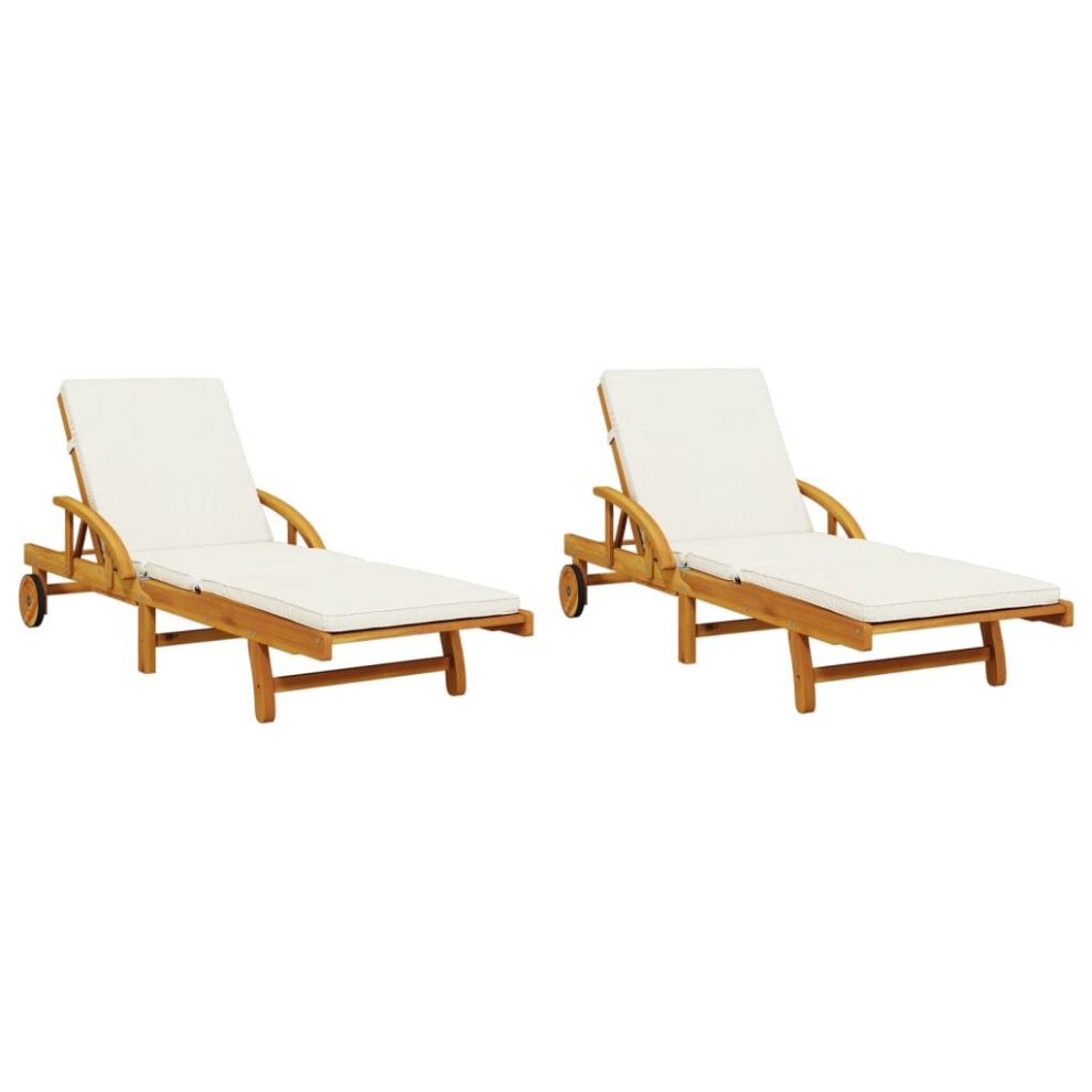 (cream, 2 pcs/without table) vidaXL Sun Loungers Outdoor Lounger Sun Bed Garden Day Bed Solid Wood Acacia