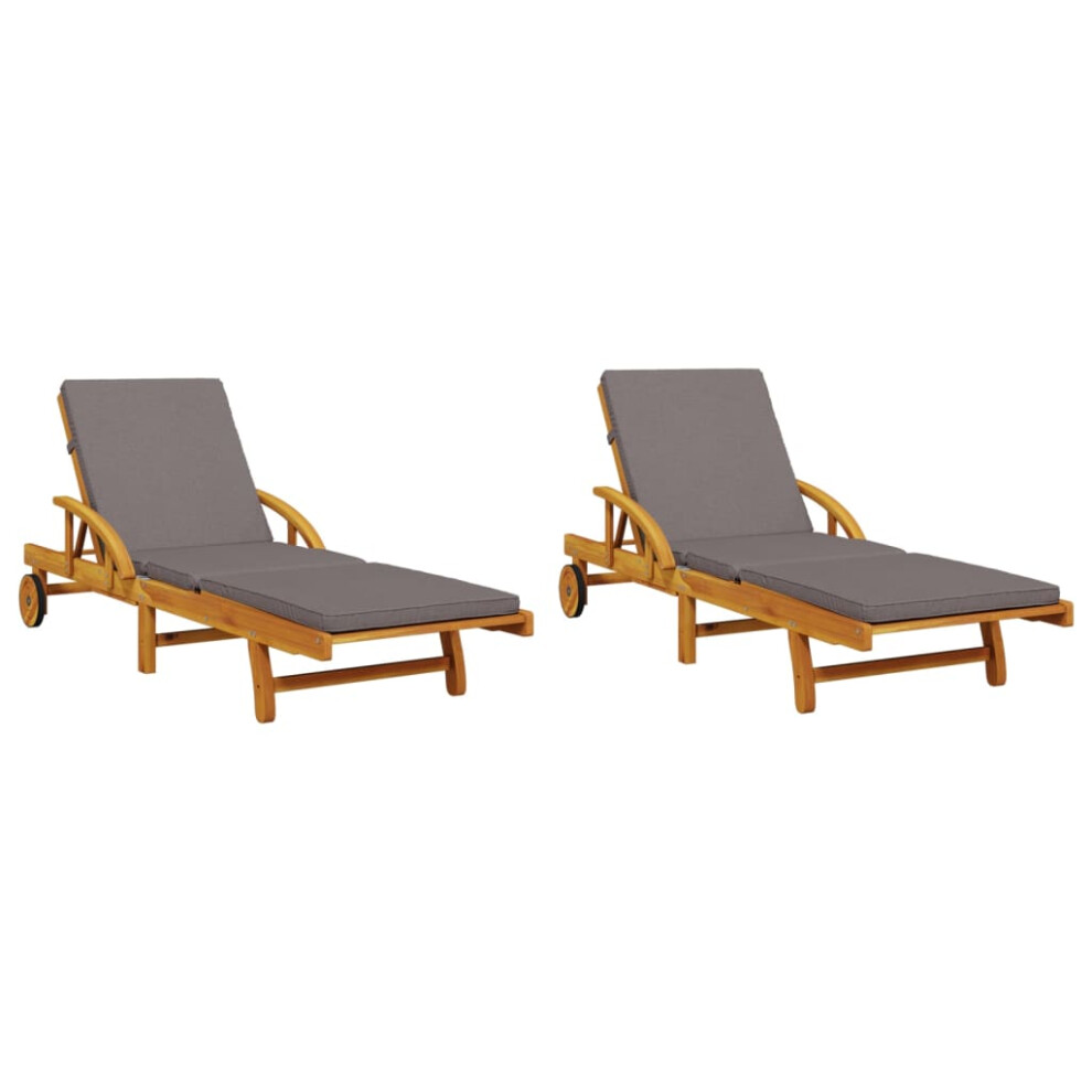 (dark grey, 2 pcs/without table) vidaXL Sun Loungers Outdoor Lounger Sun Bed Garden Day Bed Solid Wood Acacia