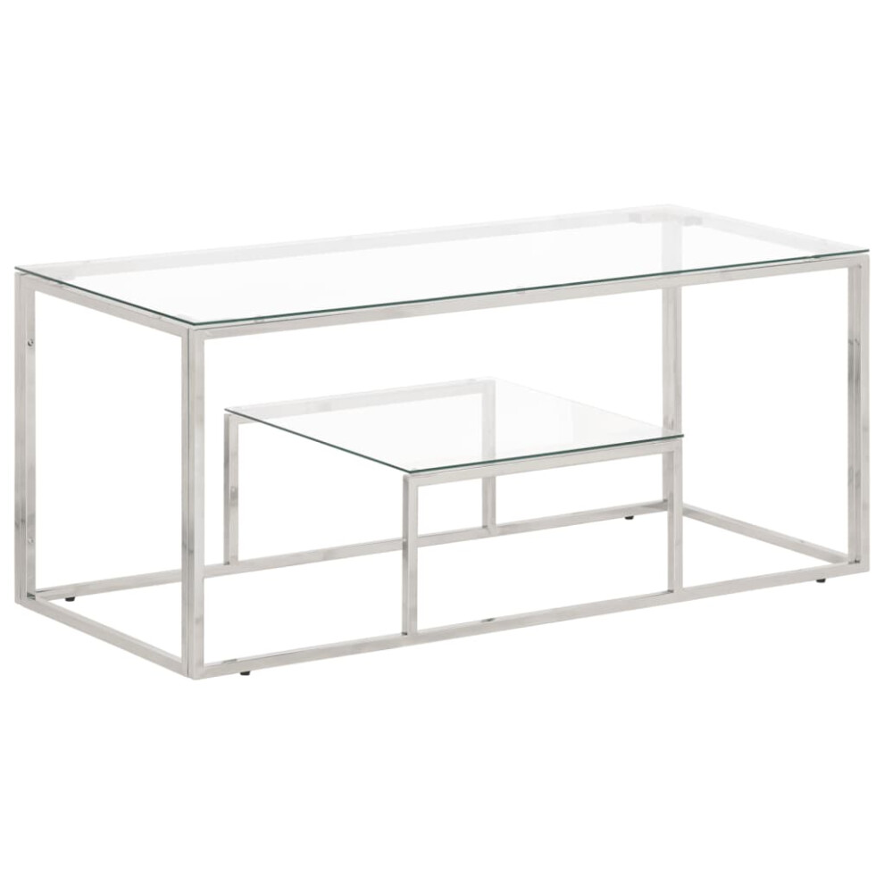 (silver, glass) vidaXL Coffee Table End Table Silver Stainless Steel and Solid Wood Sleeper