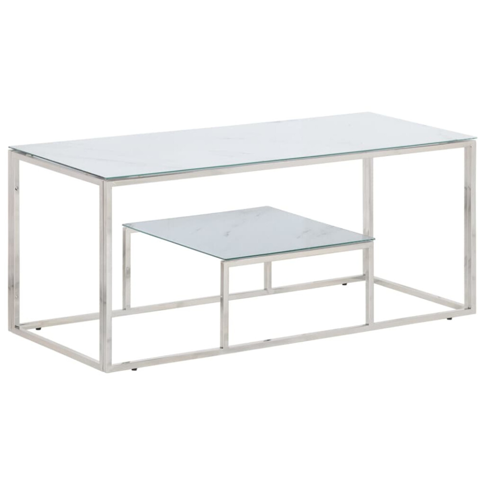 (silver and white, glass) vidaXL Coffee Table End Table Silver Stainless Steel and Solid Wood Sleeper