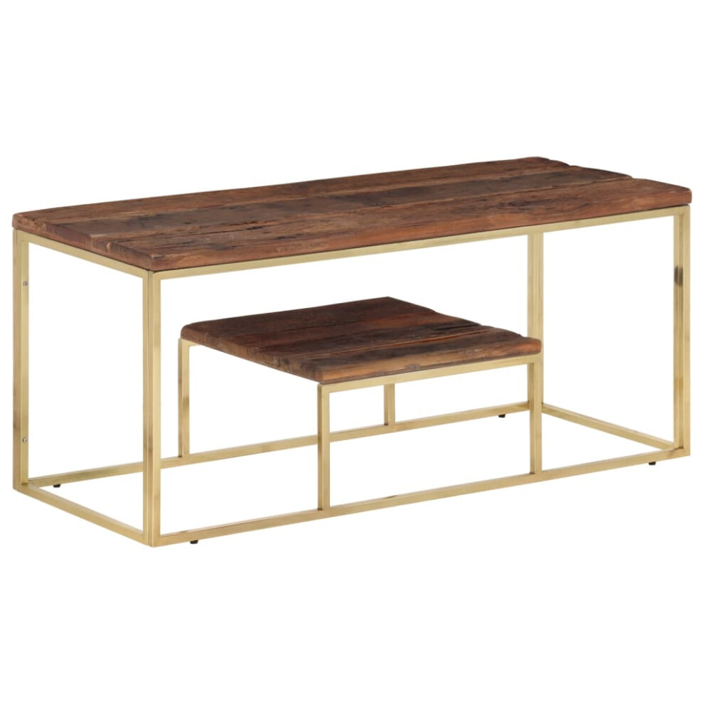 (gold, solid wood) vidaXL Coffee Table End Table Silver Stainless Steel and Solid Wood Sleeper