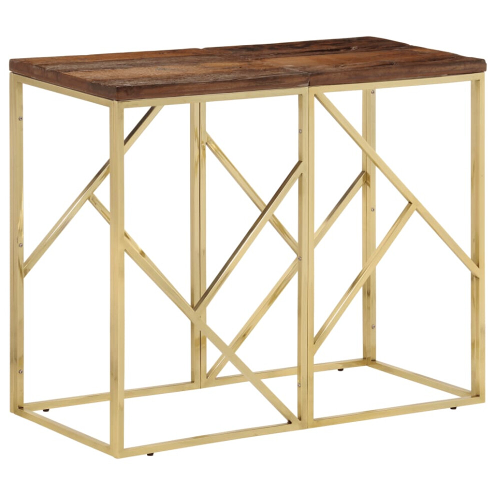 (gold and brown, solid sleeper wood) vidaXL Console Table Side End Table Gold Stainless Steel and Tempered Glass