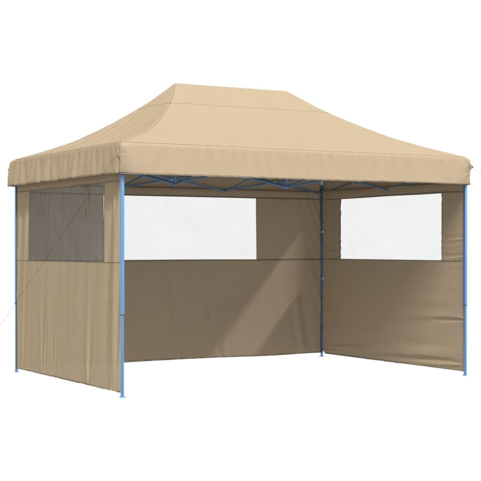 (beige, with 3 sidewalls) vidaXL Foldable Party Tent Pop-Up with 4 Sidewalls Patio Gazebo Canopy Shelter