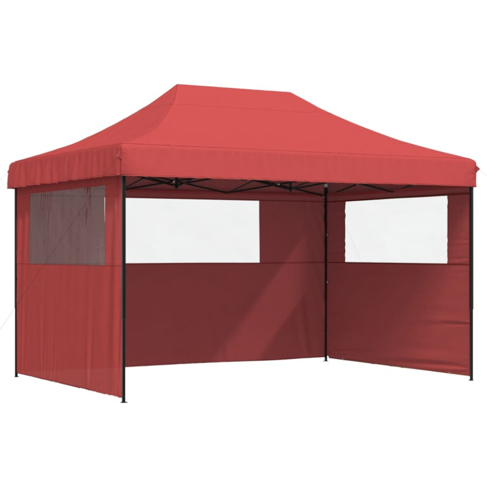 (burgundy, with 3 sidewalls) vidaXL Foldable Party Tent Pop-Up with 4 Sidewalls Patio Gazebo Canopy Shelter