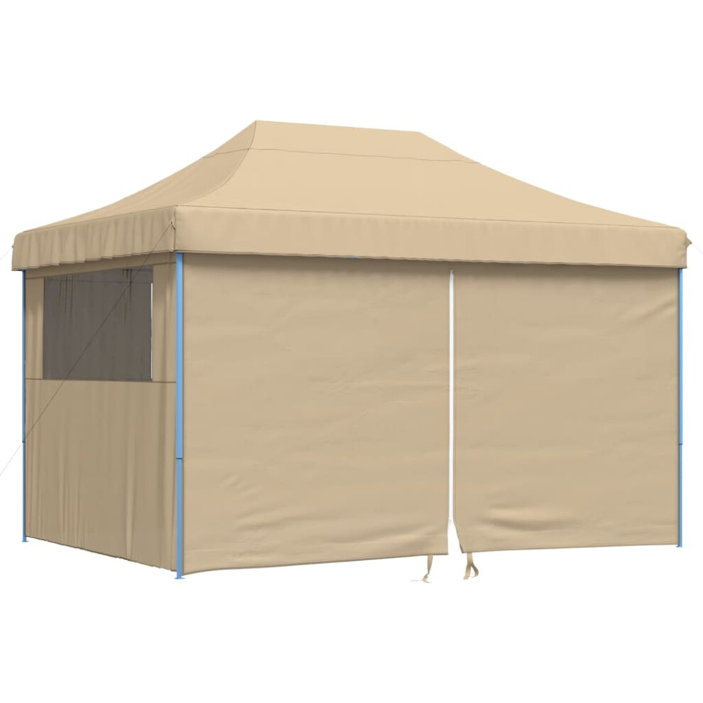 (beige, with 4 sidewalls) vidaXL Foldable Party Tent Pop-Up with 4 Sidewalls Patio Gazebo Canopy Shelter