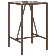 (brown) vidaXL Bar Table Bistro Table Outdoor Dining Table with Glass Top Poly Rattan