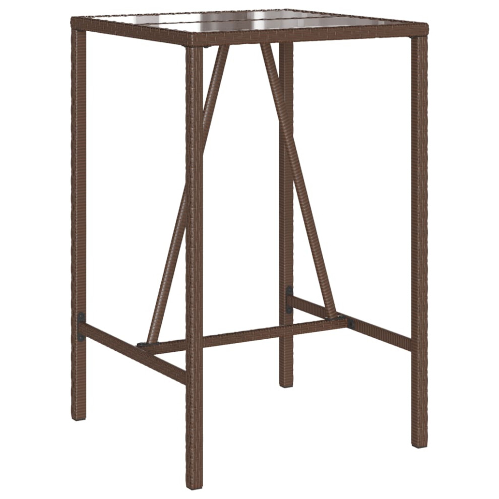 Vidaxl (Brown) Bar Table Bistro Table Outdoor Dining Table With Glass Top Poly Rattan