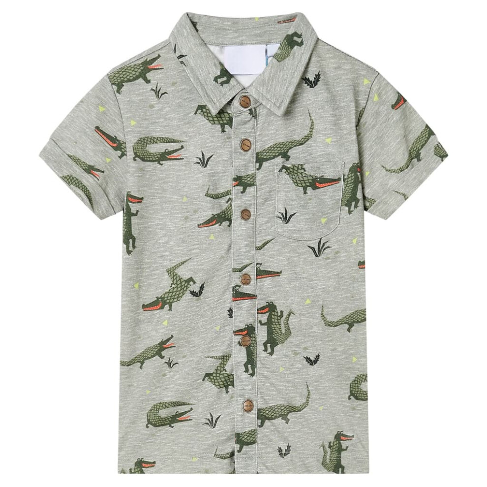 New Vidaxl Boys (104 (3-4Y)) Kids' Shirt Short Sleeves Children's Shirt Toddler Top Light Khaki Melange Green
