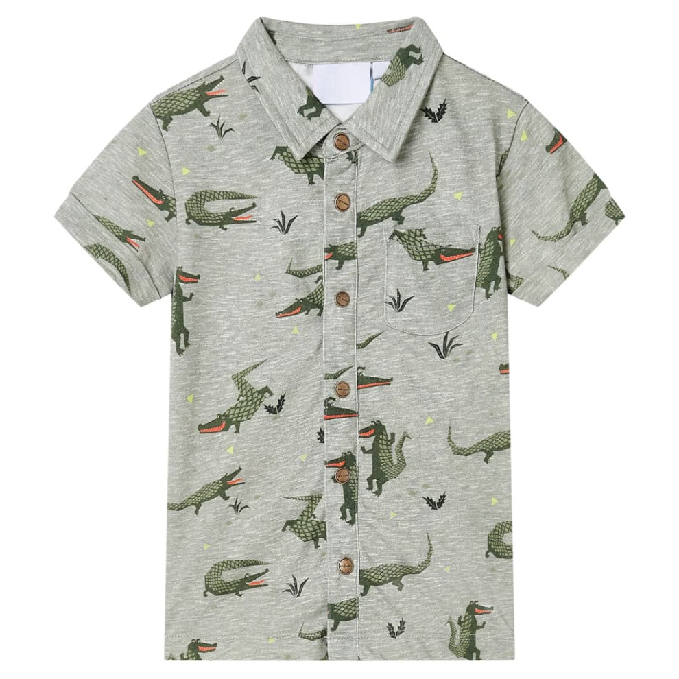 Vidaxl (128 (7-8Y)) Kids' Shirt Short Sleeves Children's Shirt Toddler Top Light Khaki Melange Green