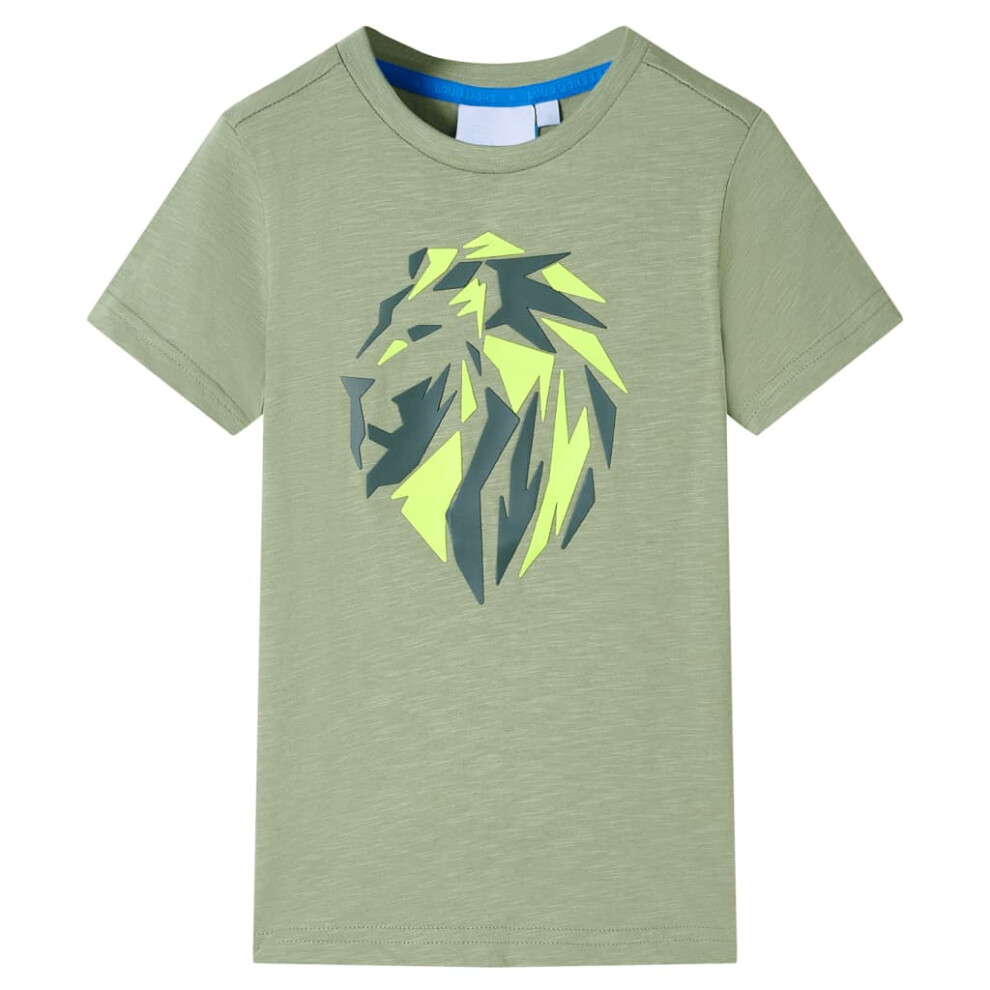 (khaki, 140 (9-10y)) Kids' T-shirt Short Sleeves Children's T Shirt Tee Toddler Top Lion Print