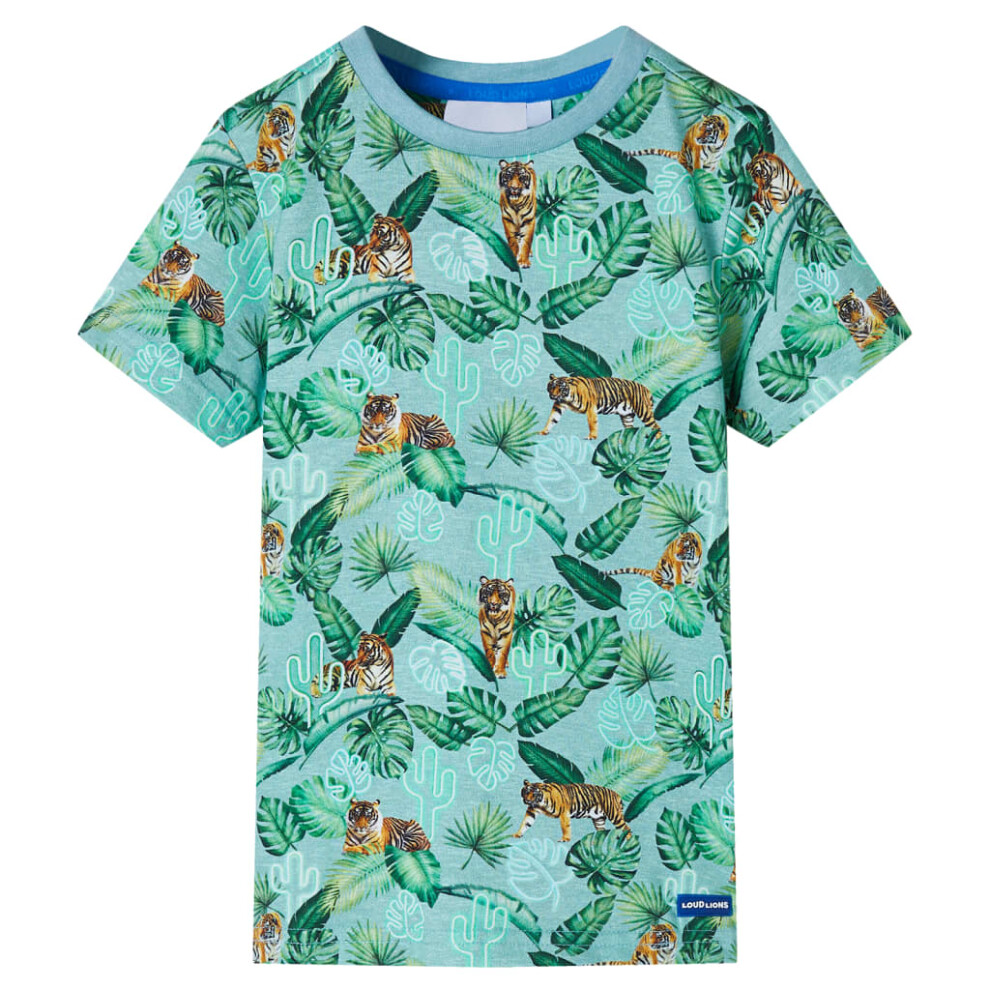 (140 (9-10y)) Kids' T-shirt Short Sleeves Tee Children's T Shirt Top Light Green Melange