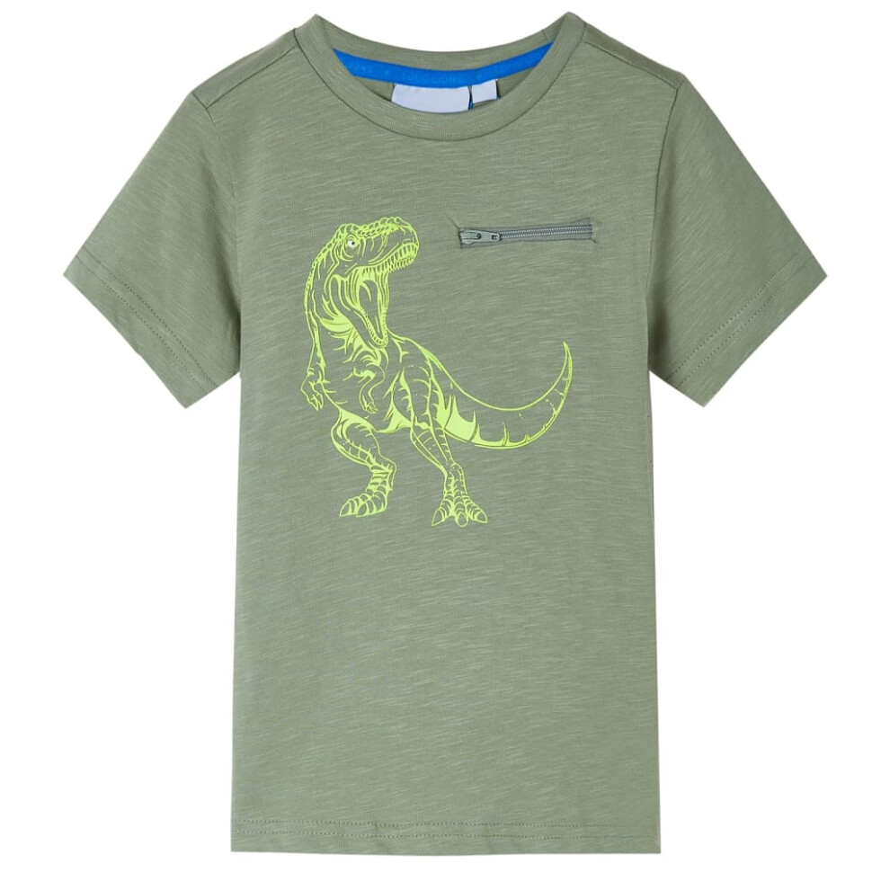 (khaki, 92 (1.5-2y)) Kids' T-shirt with Short Sleeves Children's T Shirt Tee Top Dinosaur Design