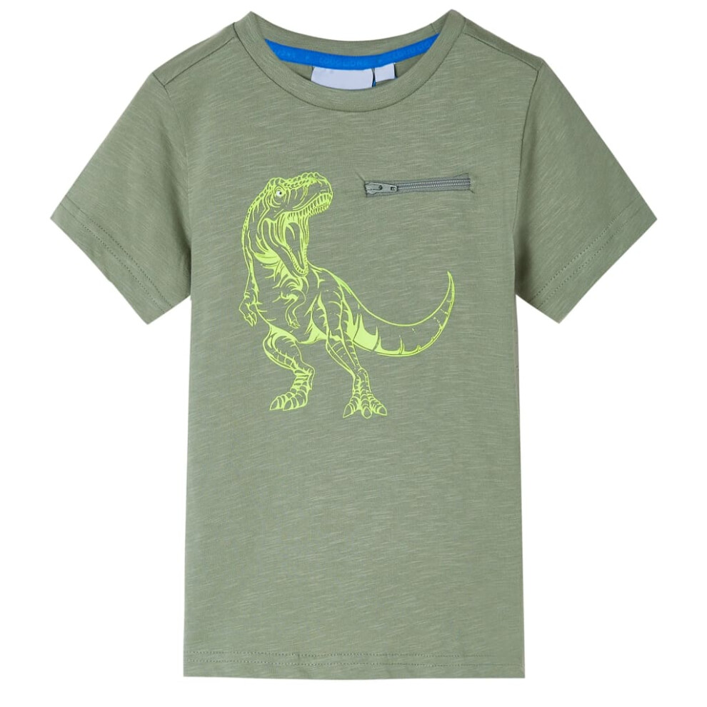 Vidaxl (Khaki, 128 (7-8Y)) Kids' T-Shirt With Short Sleeves Children's T Shirt Tee Top Dinosaur Design