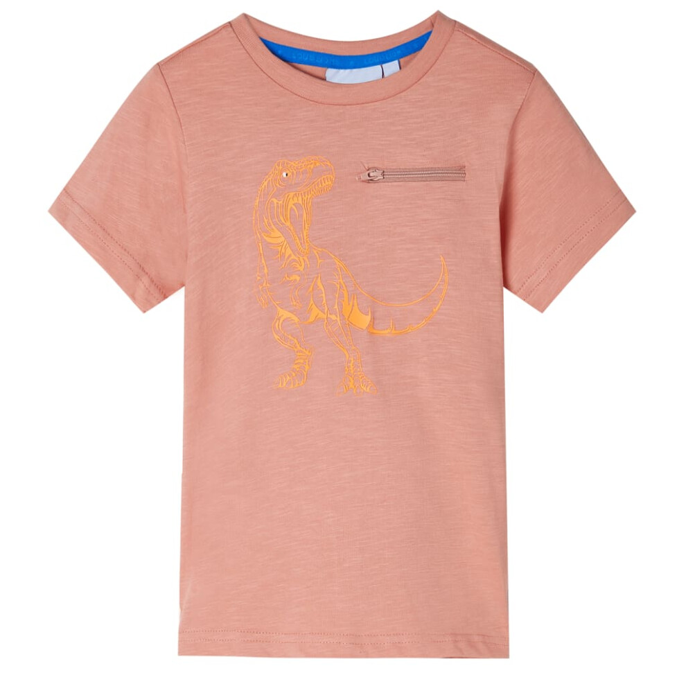 (orange, 128 (7-8y)) Kids' T-shirt with Short Sleeves Children's T Shirt Tee Top Dinosaur Design