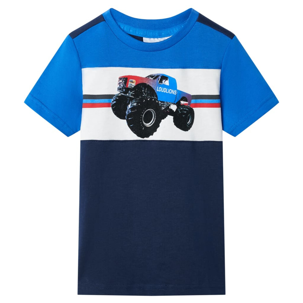 (92 (1.5-2y)) Kids' T-shirt Short Sleeves Toddler Children's Shirt Top Tee Blue and Navy