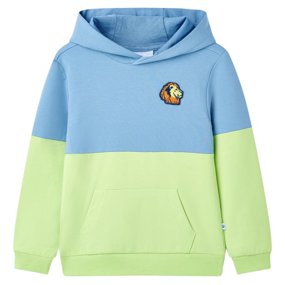 (128 (7-8y)) Kids' Hooded Sweatshirt Children's Pullover Hoodie Top Blue and Soft Yellow