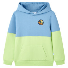(104 (3-4y)) Kids' Hooded Sweatshirt Children's Pullover Hoodie Top Blue and Soft Yellow