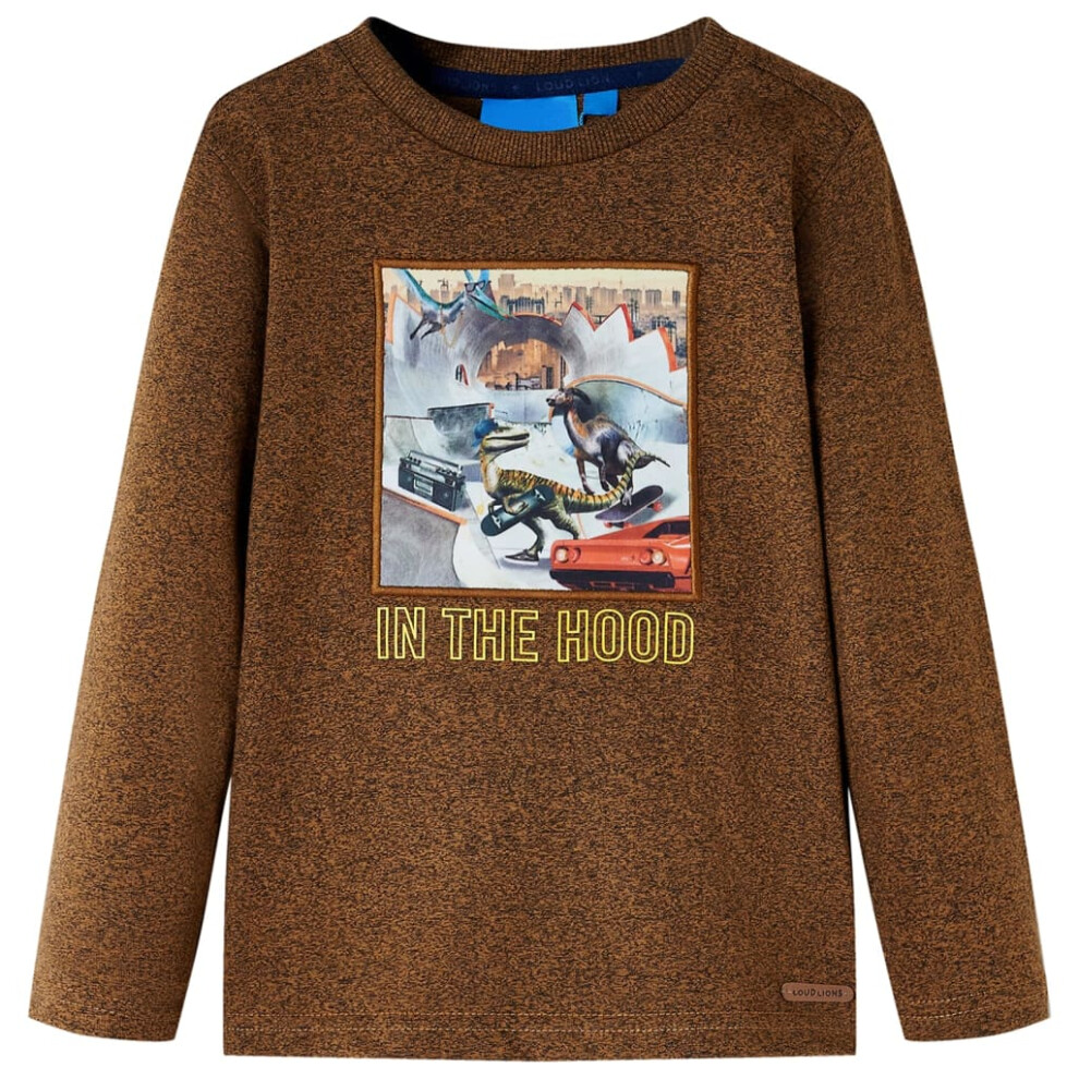 (cognac, 116 (5-6y)) Kids' T-shirt with Long Sleeves Children's T Shirt Top Tee Dinosaur Print