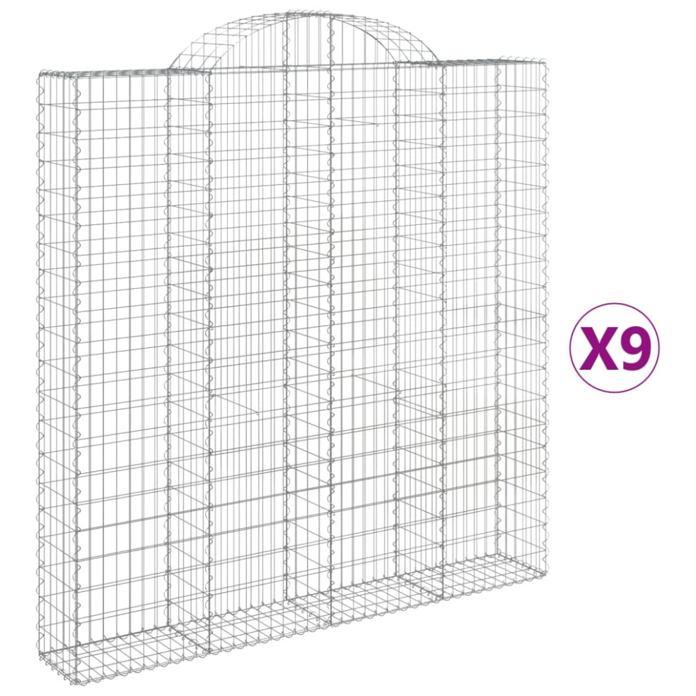 (200 x 30 x 200/220 cm/ 9 pcs) vidaXL Arched Gabion Basket Stone Basket Gabion Retaining Wall Galvanised Iron