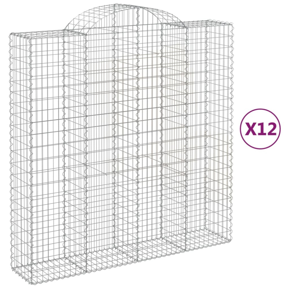 Vidaxl (200 X 50 X 200/220 Cm/ 12 Pcs) Arched Gabion Basket Stone Basket Gabion Retaining Wall Galvanised Iron