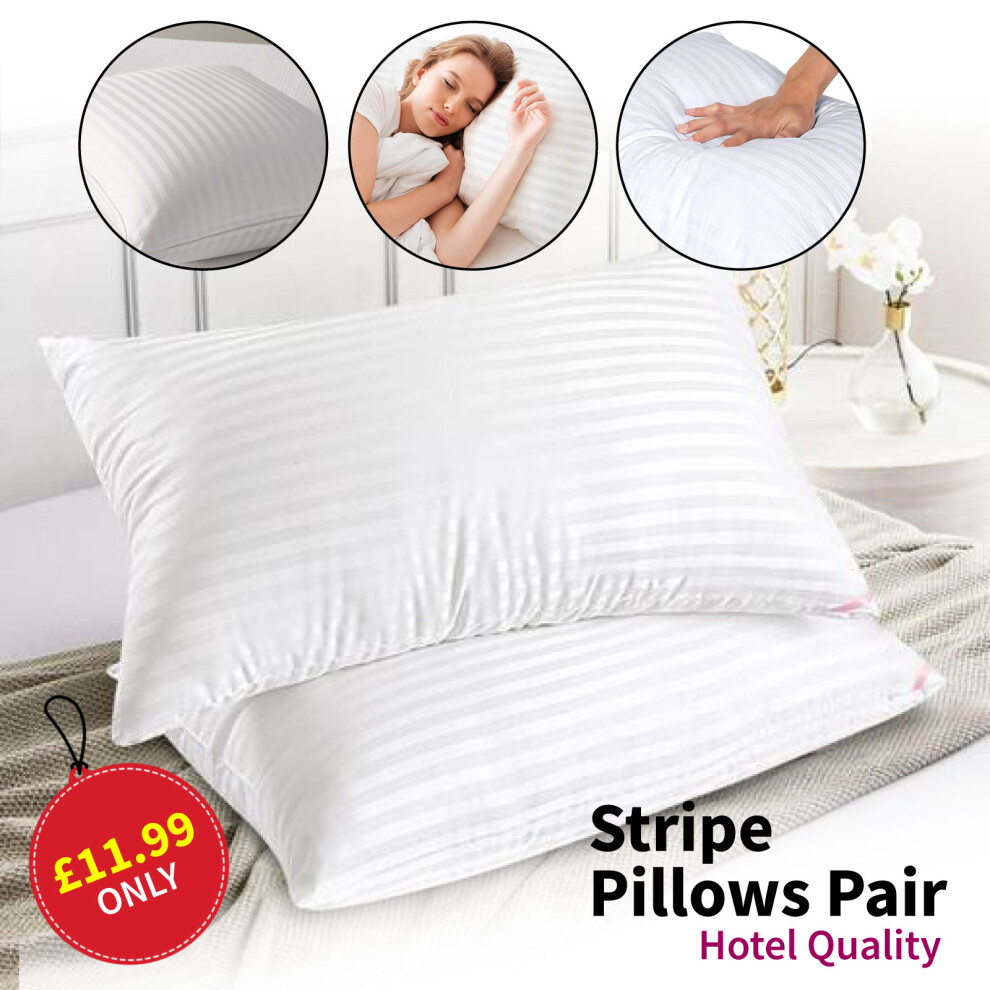 Yorkshire Bedding (Stripe Pillow Pair) Dream Sleep Premier Hotel Quality Pillows Anti Allergy Jumbo Super Bounce Back Pillows Ultra Loft Luxury Extra Filled Pillow- 2 P