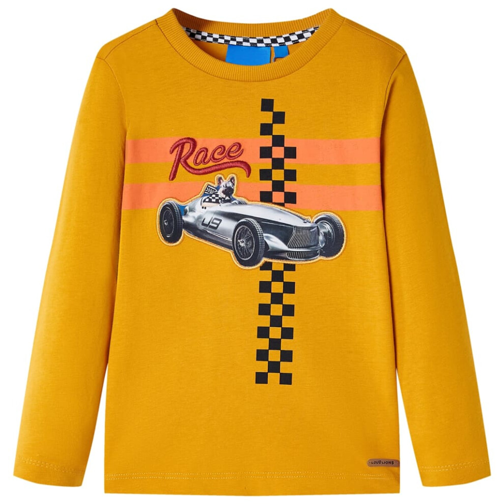 (ochre, 140 (9-10y)) Kids' T-shirt with Long Sleeves Children's T Shirt Tee Race Car and Dog Print