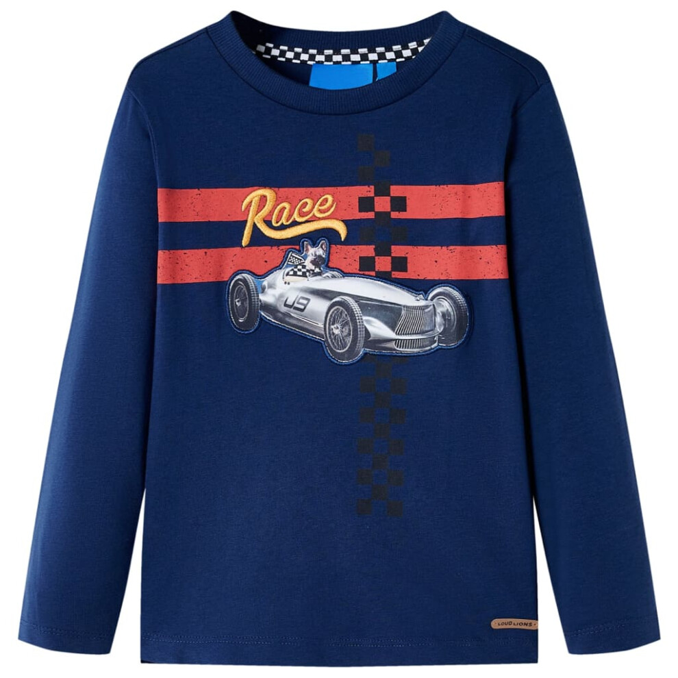 (navy, 140 (9-10y)) Kids' T-shirt with Long Sleeves Children's T Shirt Tee Race Car and Dog Print