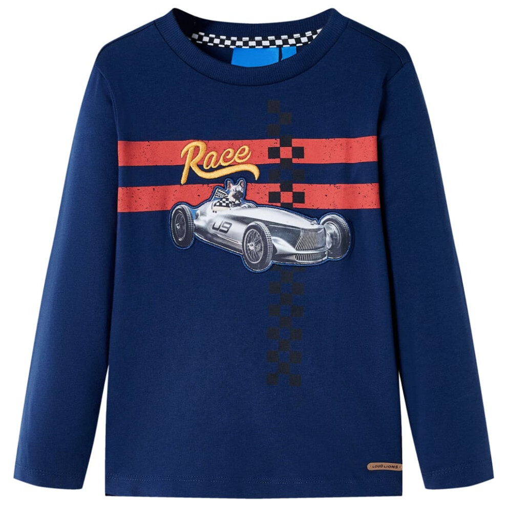 (navy, 116 (5-6y)) Kids' T-shirt with Long Sleeves Children's T Shirt Tee Race Car and Dog Print