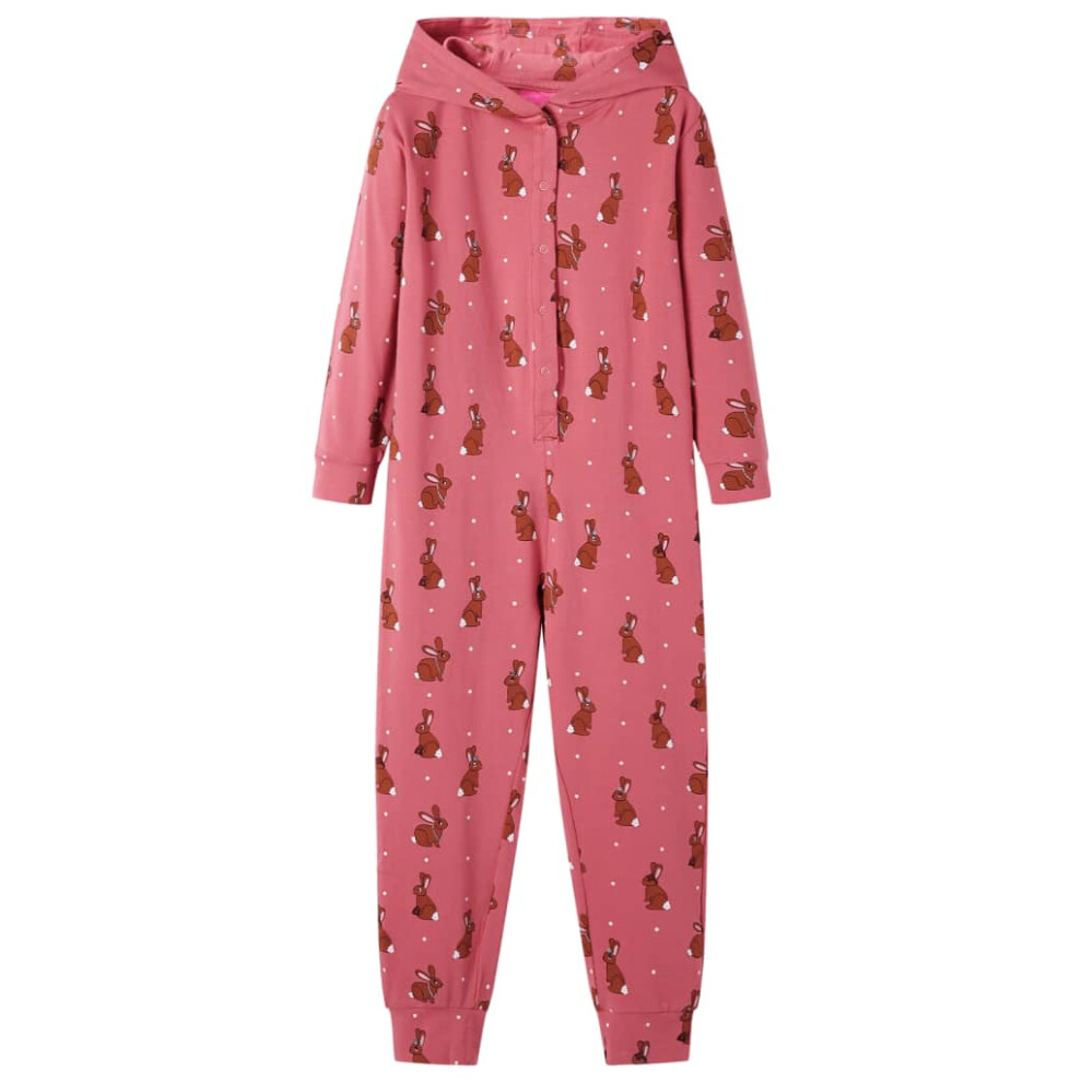 (92 (1.5-2y)) Kids' Hooded Onesie Toddler Sleepsuit Jumpsuit Nightwear Pyjamas Old Pink