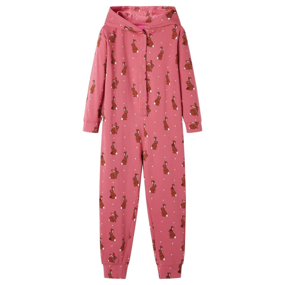 (116 (5-6y)) Kids' Hooded Onesie Toddler Sleepsuit Jumpsuit Nightwear Pyjamas Old Pink