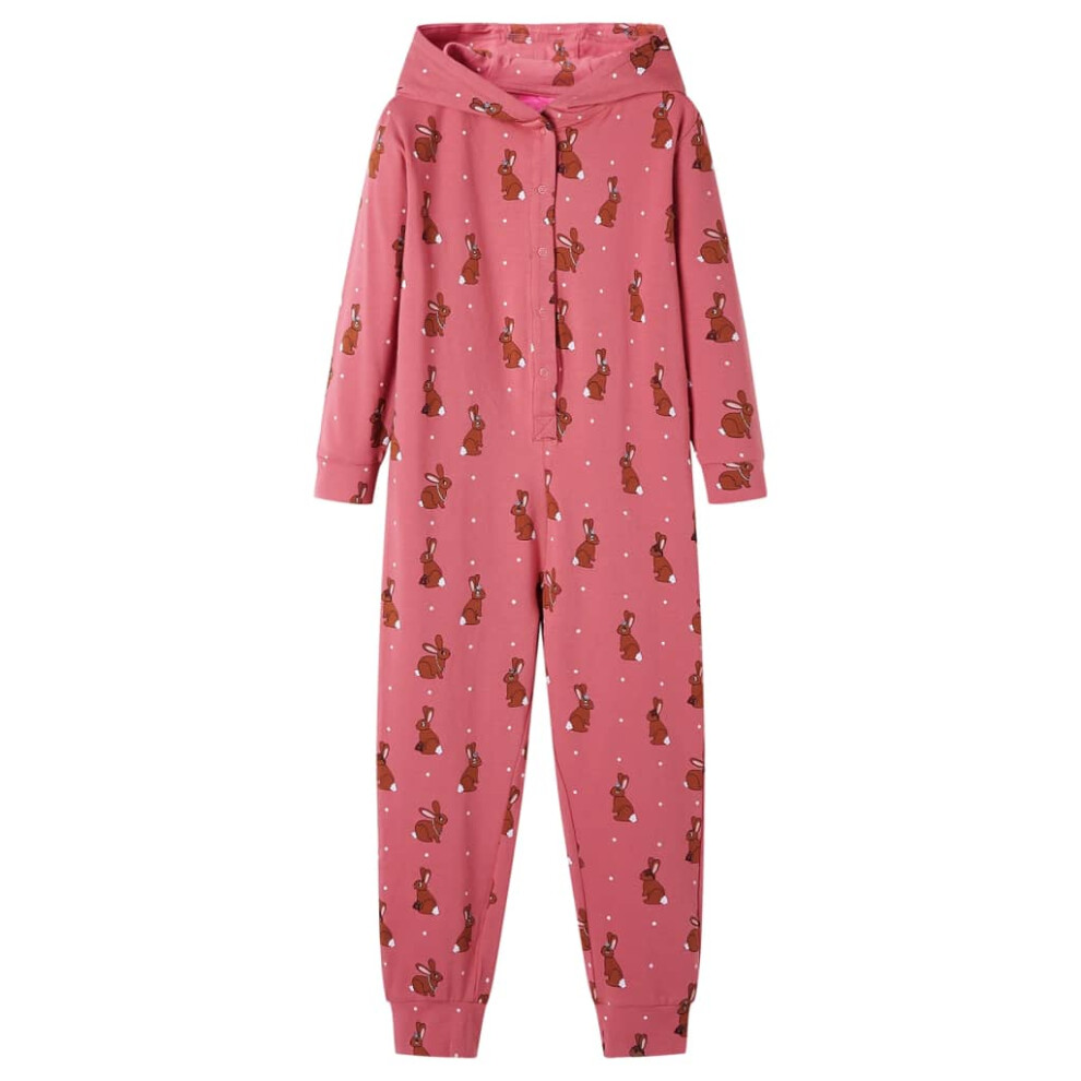 (104 (3-4y)) Kids' Hooded Onesie Toddler Sleepsuit Jumpsuit Nightwear Pyjamas Old Pink