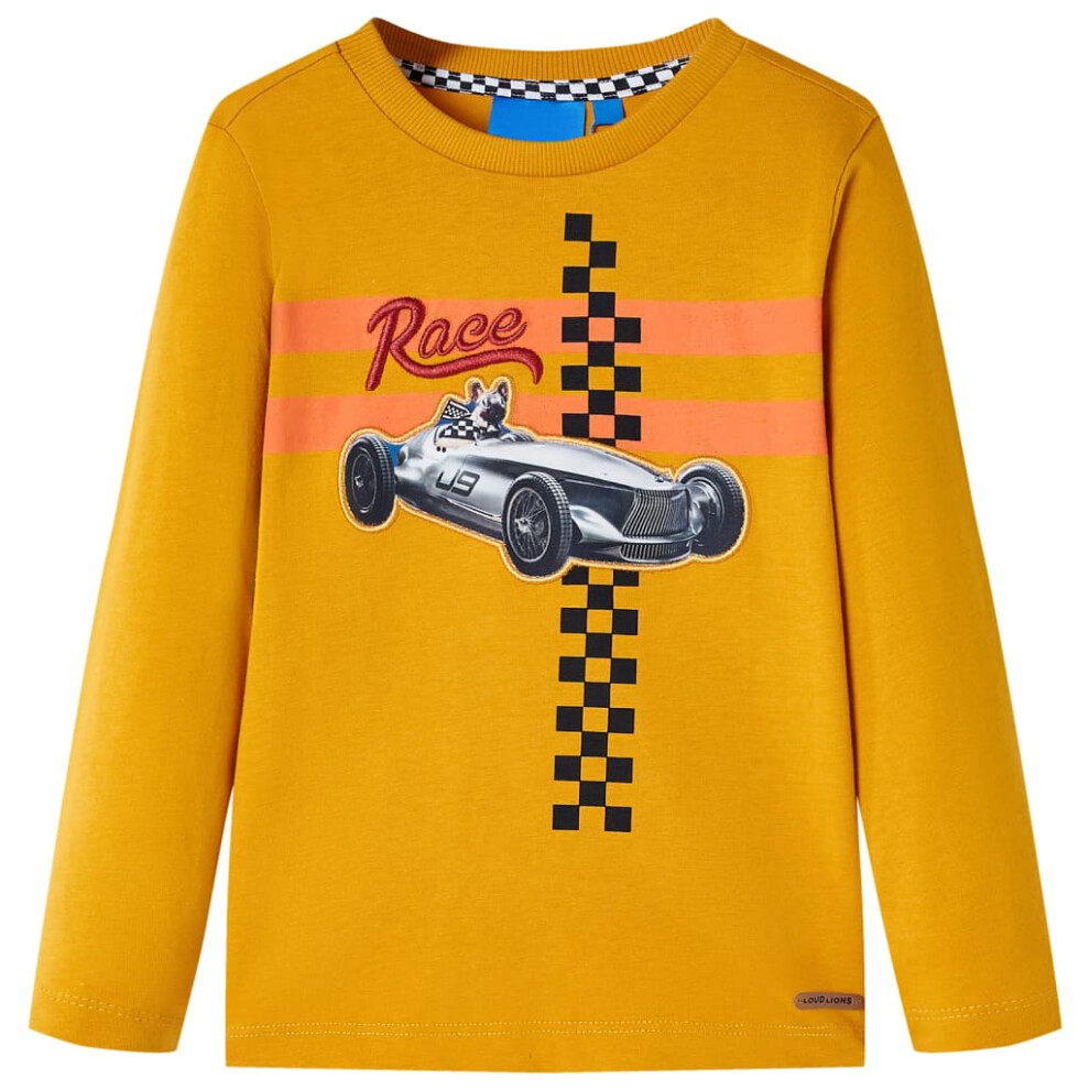 (ochre, 116 (5-6y)) Kids' T-shirt with Long Sleeves Children's T Shirt Tee Race Car and Dog Print