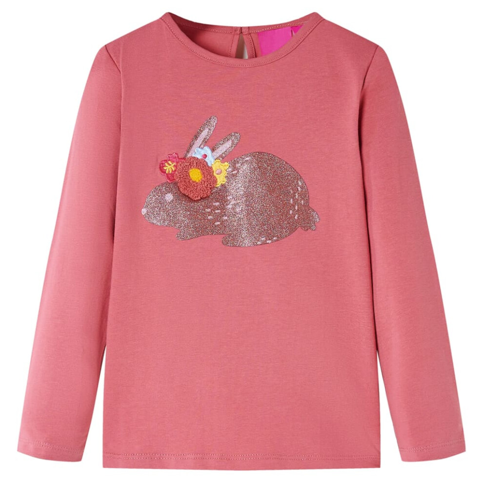 (pink, 116 (5-6y)) Kids' T-shirt with Long Sleeves Children's T Shirt Tee Top Glittering Rabbit