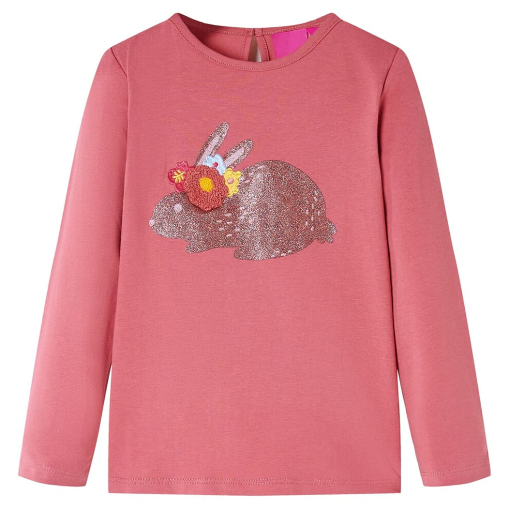 (pink, 128 (7-8y)) Kids' T-shirt with Long Sleeves Children's T Shirt Tee Top Glittering Rabbit